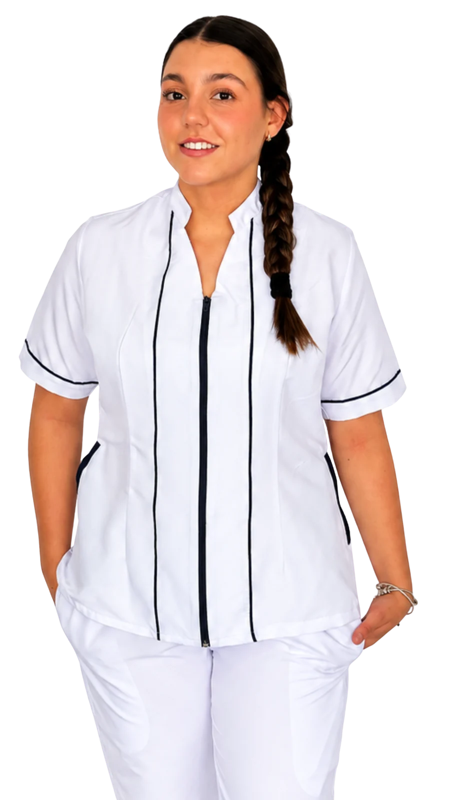 Modelo usando uniforme empresarial