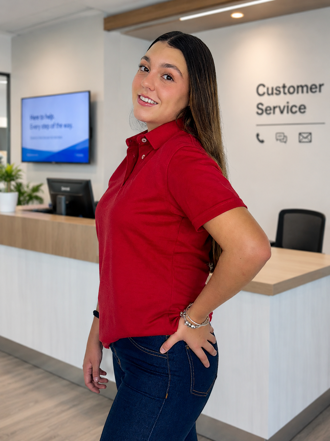 Modelo usando uniforme para puntos de venta