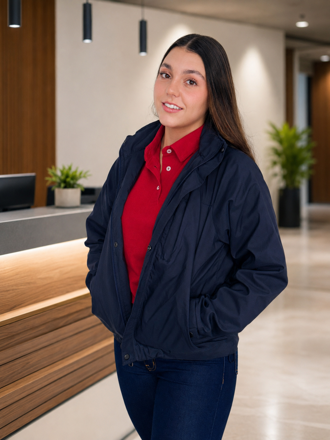 Modelo usando uniforme para puntos de venta
