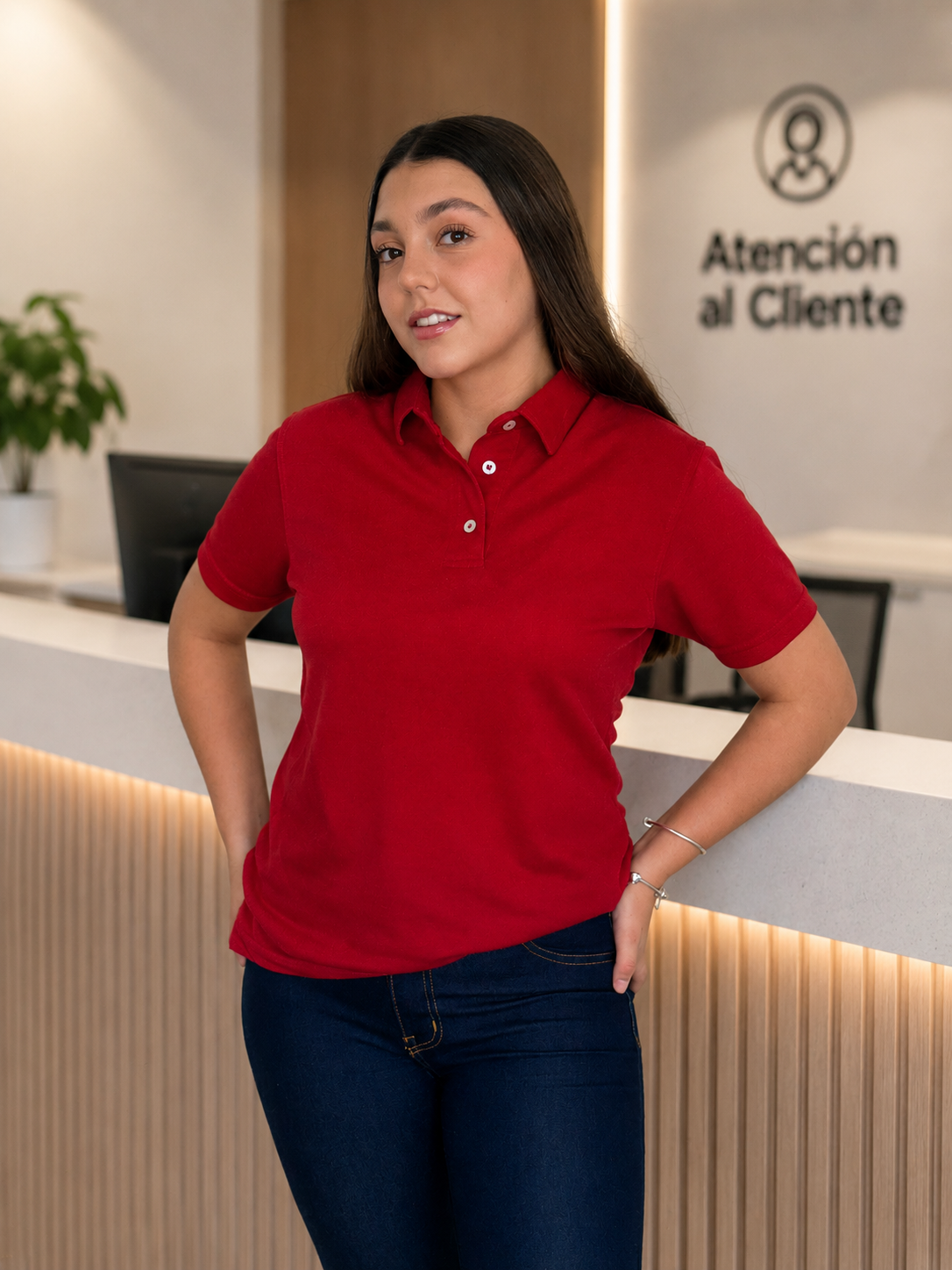 Modelo usando uniforme para puntos de venta